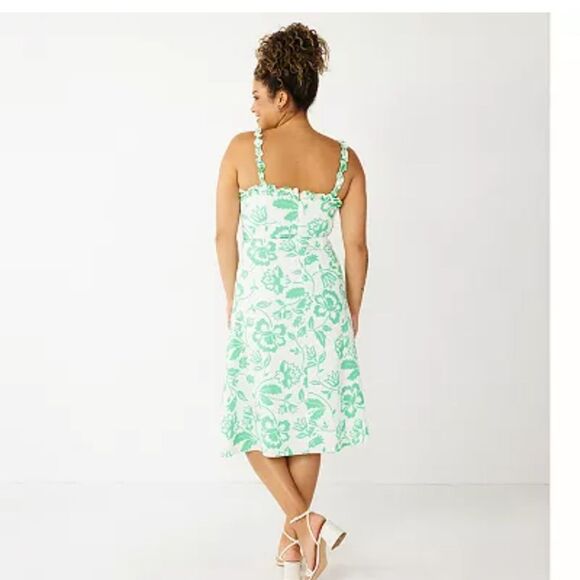 Draper James RSVP Linen Blend Floral Ruffled Neck Midi Dress Size 14 - Picture 7 of 13